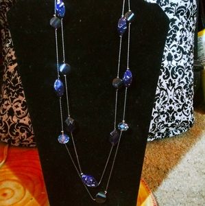 Double-strand silver gemstone necklace